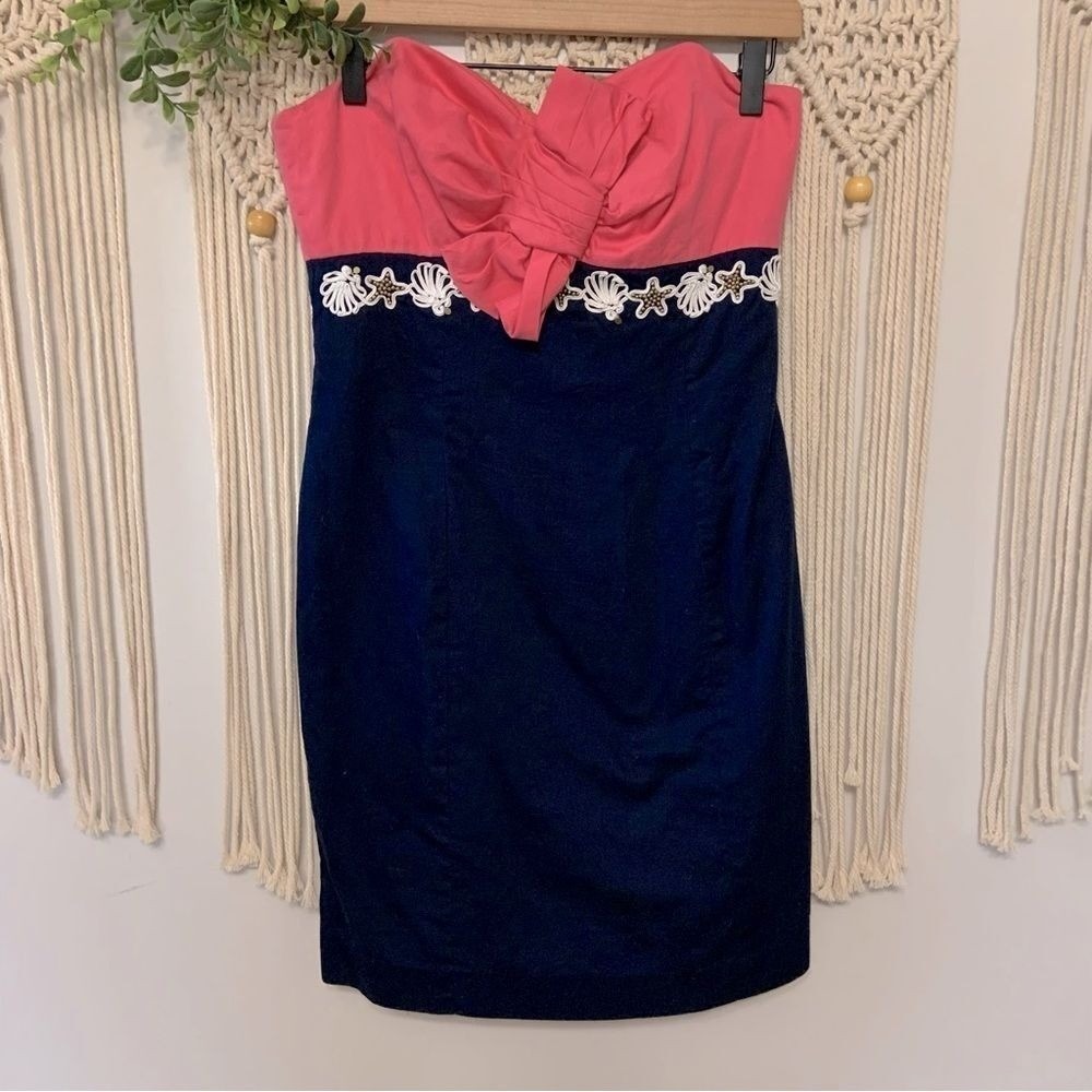LILLY PULITZER Krissa Strapless Dress Multi Colorblock Pink Blue Size 6